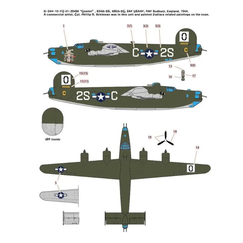 Model Kit Academy - 1/72 Schaalmodelbouwset Amerikaanse Liberator B-24H bommenwerper